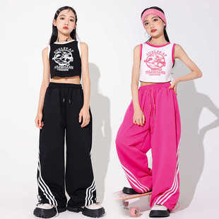 少儿街舞locking练功服套装女孩高腰嘻哈背心爵士舞炸街走秀潮服