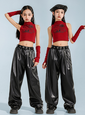 嘻哈儿童爵士舞港风无袖红背心走秀潮服女童JAZZ现代舞团体演出服