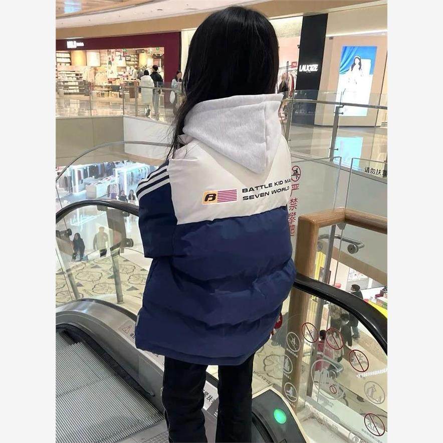 棉服女款2024年新款商场同款学院风ins撞色拼接羽绒服女冬季新款