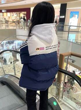 棉服女款2024年新款商场同款学院风ins撞色拼接羽绒服女冬季新款