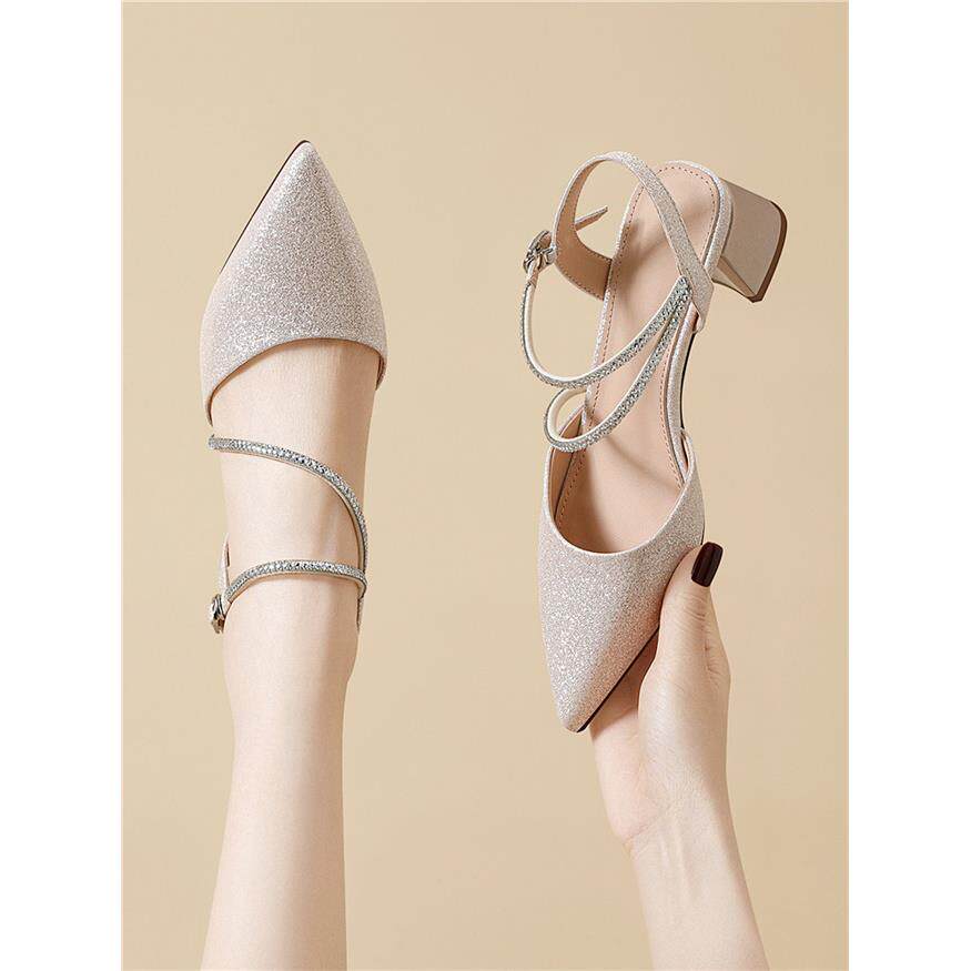 粗跟高跟包头凉鞋女款2026新款夏季法式高级感仙女风配裙子一字带