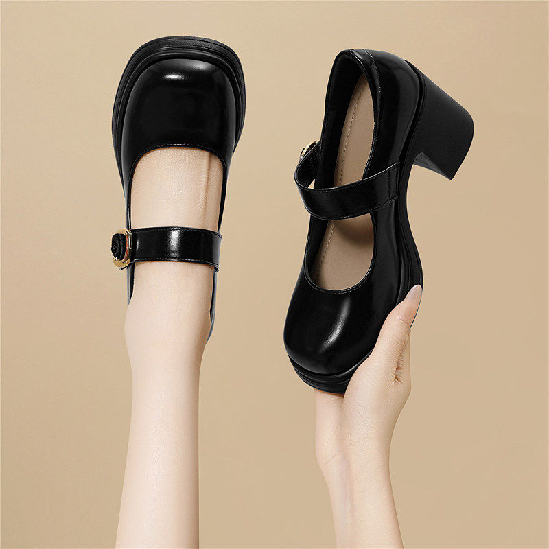 真皮高跟玛丽珍女鞋2026春秋季新款法式单鞋厚底小皮鞋粗跟高跟鞋