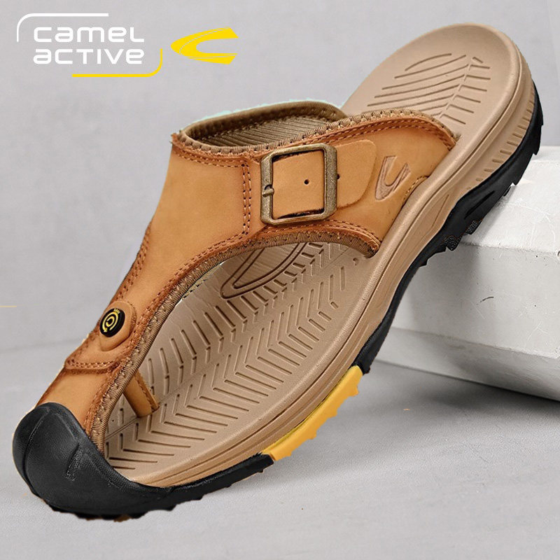 德国骆驼动感男士人字拖鞋夏季真皮包头人字拖凉拖户外防撞凉鞋