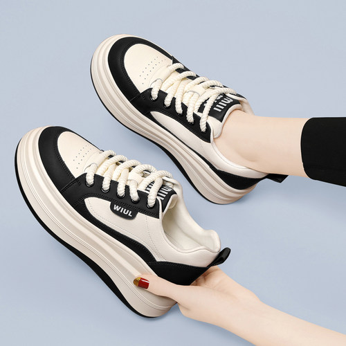 软皮小白鞋女厚底增高春