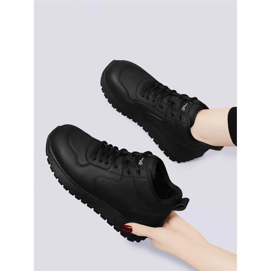 黑色休闲鞋女款2025新款秋冬季加绒棉鞋软底中老年妈妈轻便运动鞋