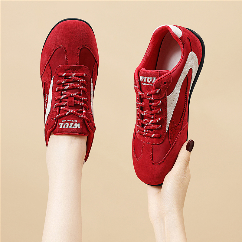 爆款红色软底平底运动女