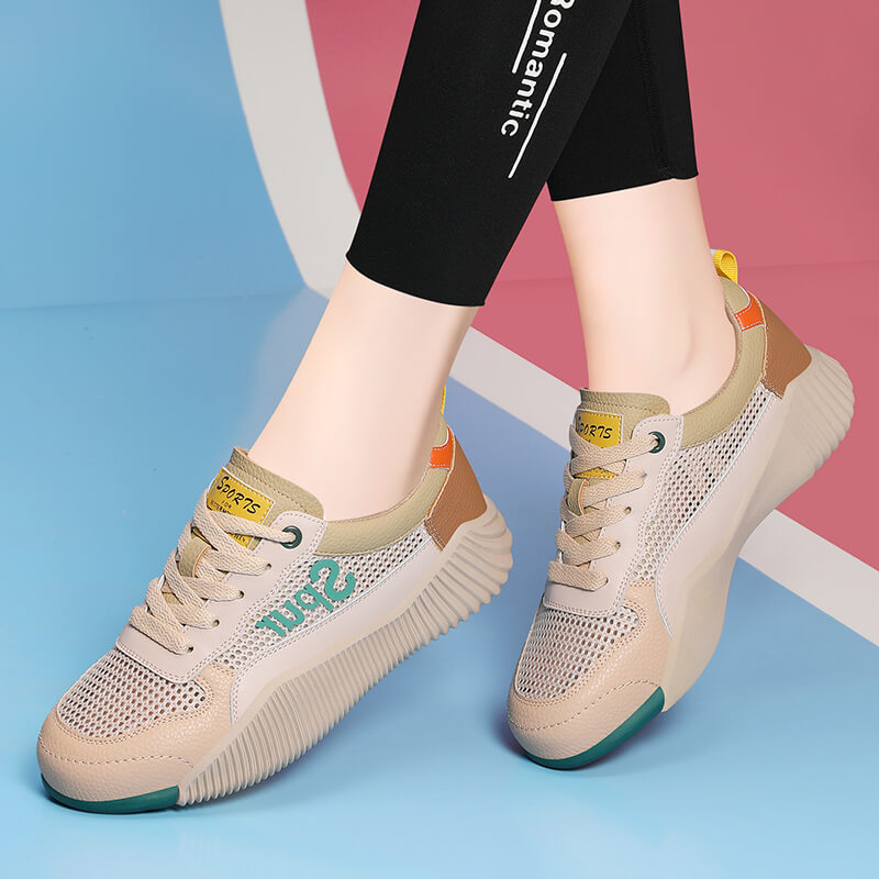 休闲网面鞋软底皮面透气