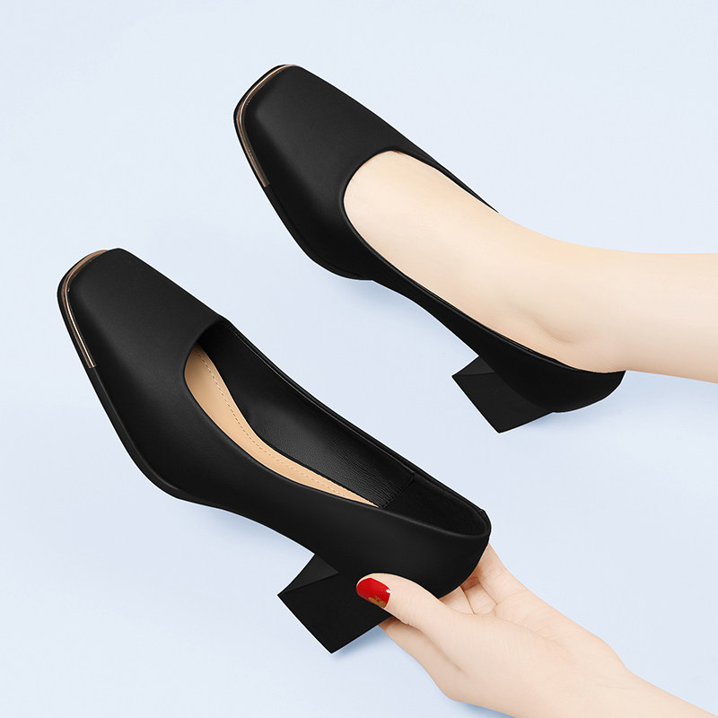 粗跟高跟鞋女2025新款秋冬季浅口方头气质不累脚休闲时尚单鞋舒适