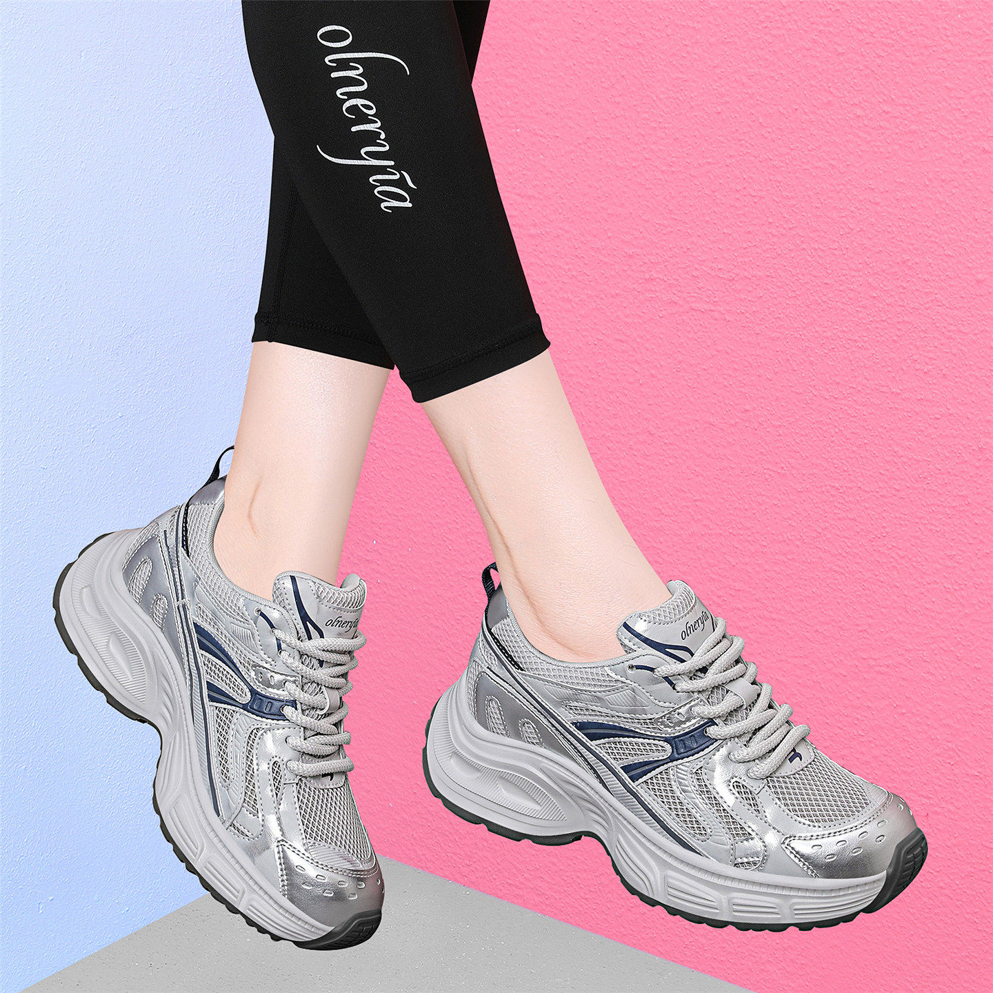 2026新款春夏老爹鞋女厚底增高5cm运动休闲鞋百搭潮防滑网面透气