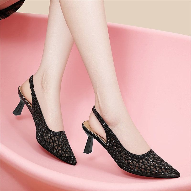 品牌尖头包头凉鞋女2026新款夏季配裙子一字带高跟鞋细跟婚鞋百搭