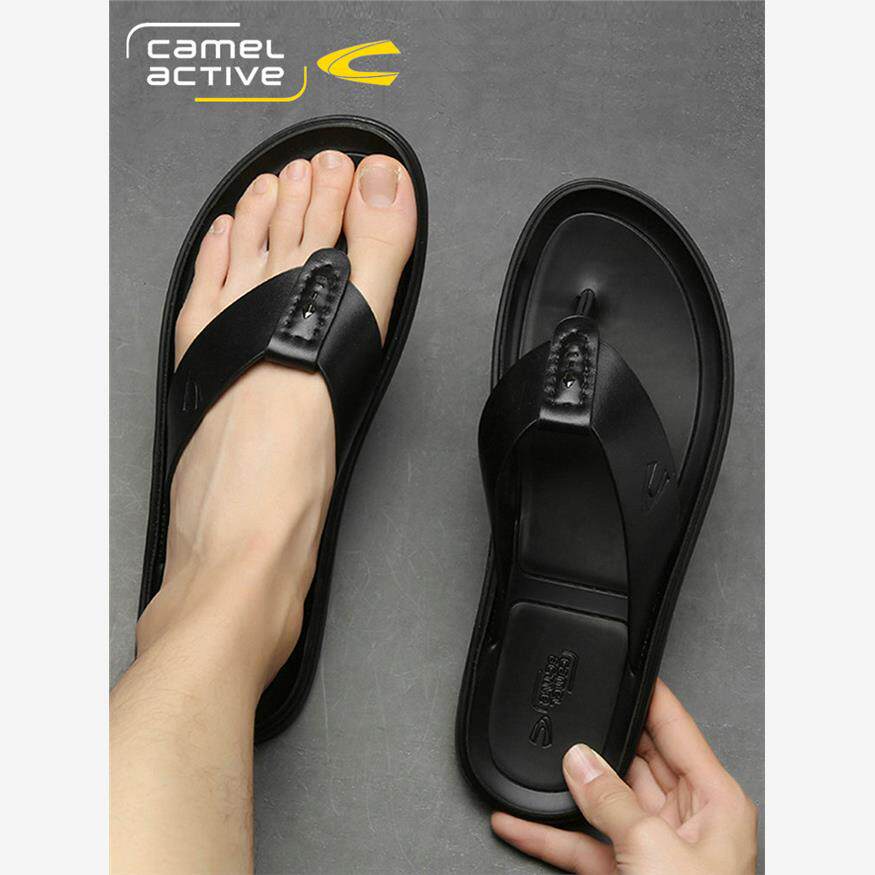 德国骆驼动感真皮拖鞋男夏季外穿人字拖男防滑防臭沙滩鞋男士凉鞋