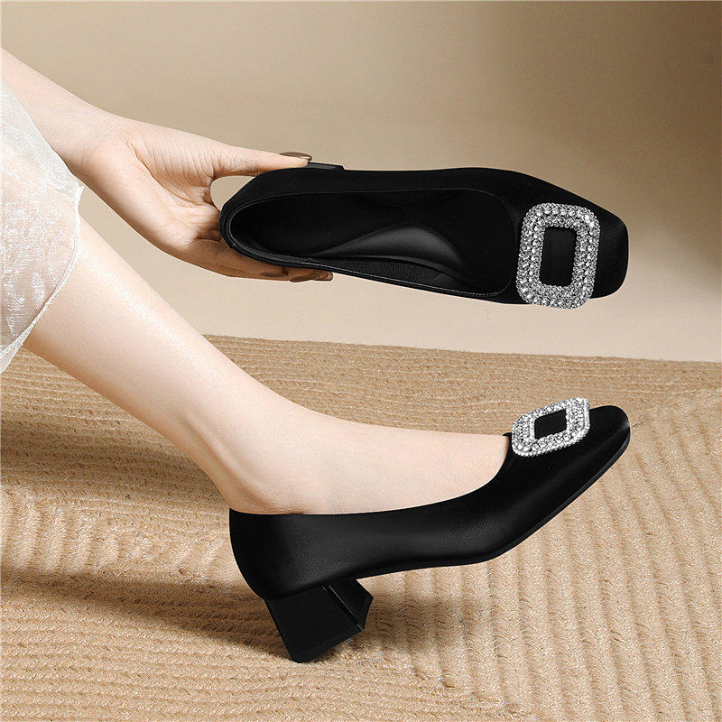 浅口单鞋女春夏2026新款早春中跟粗跟高跟鞋配裙子黑色工作晚晚鞋