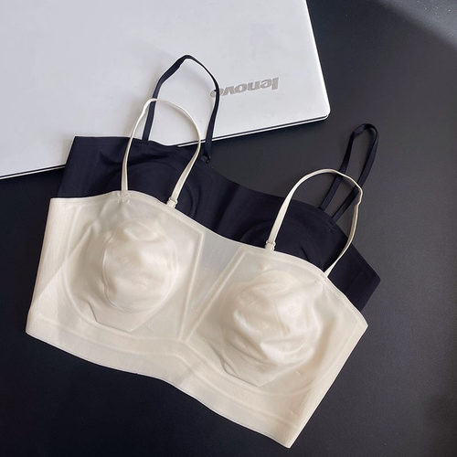 无痕超薄杯大胸显小一字领防走光奶皮美背抹胸内衣女凉感隐形文胸