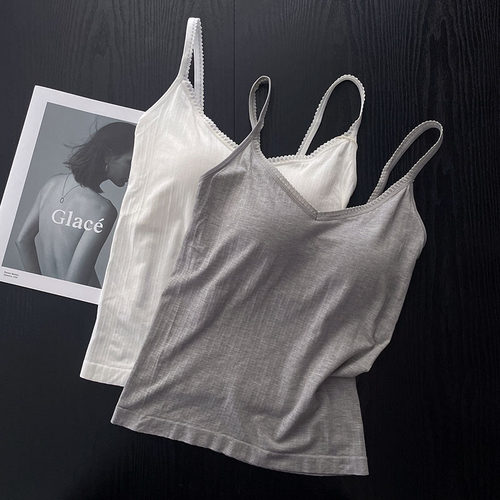 50S莫代尔棉吊带背心一体胸垫基础内搭纯色无缝柔软高弹打底上衣
