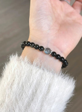 天然黑曜石手链男款银串