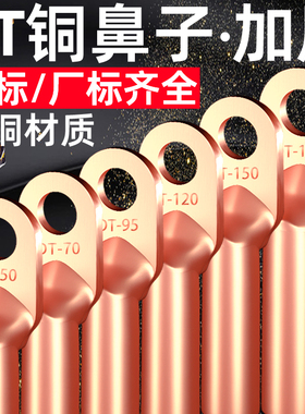 DT铜鼻子线耳紫铜冷压接线端子电缆堵油接头16/35/50/70/95/120mm