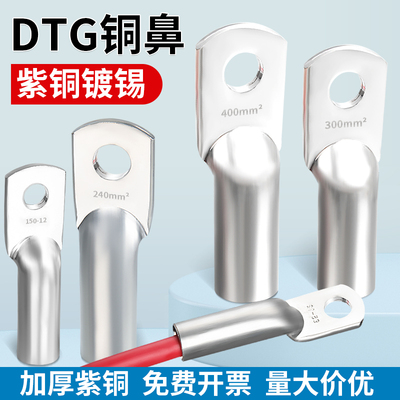 DTG紫铜镀锡铜鼻子10-50-120-240-300-400平方电缆铜接头线耳鼻管