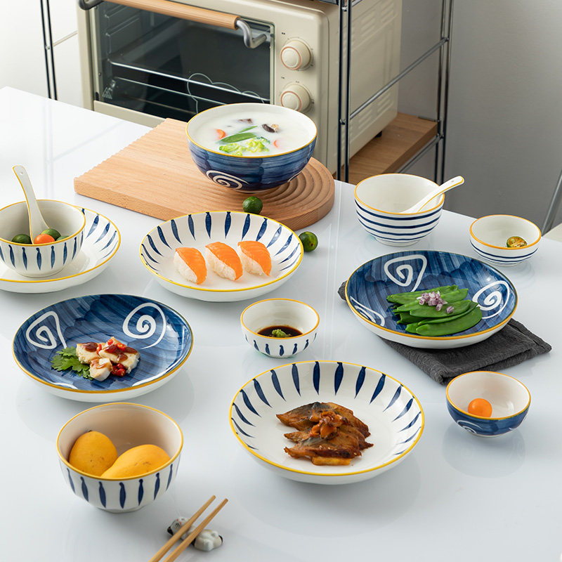 高颜值青瑶陶瓷碗碟套装家用日式餐具创意饭碗组合盘子碗家用套装
