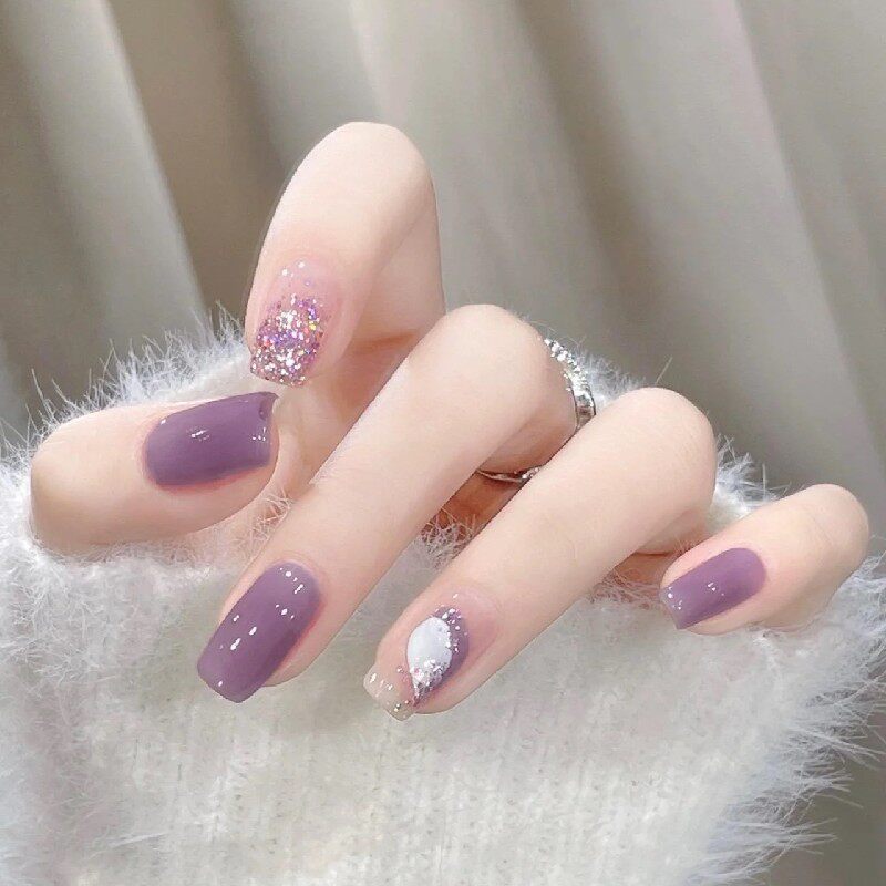 冰透紫色穿戴甲美甲贴片手工光疗假指甲成品反复使用显白防水持久