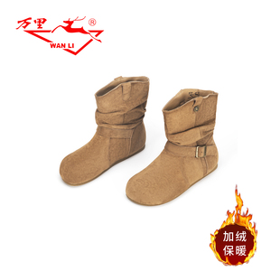 万里新款复古内增高勃肯短靴舒适平底女鞋加绒堆堆靴BGA6149