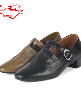 万里新款真皮休闲鞋时尚尖头简约女鞋百搭粗跟单鞋HKT2130