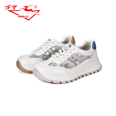 万里新款休闲单鞋系带运动鞋时尚厚底女鞋百搭圆头平底鞋BET2265