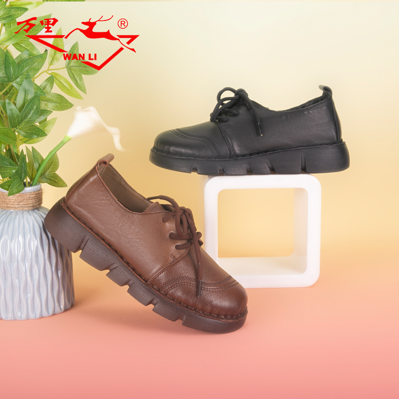 万里休闲英伦风厚底圆头女鞋