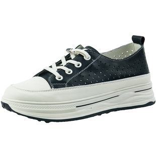 万里新款真皮单鞋舒适镂空透气低帮鞋女时尚厚底休闲鞋SDT2743