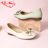 真皮女鞋 舒适低跟浅口鞋 时尚 万里新款 蝴蝶结圆头单鞋 KHT2516