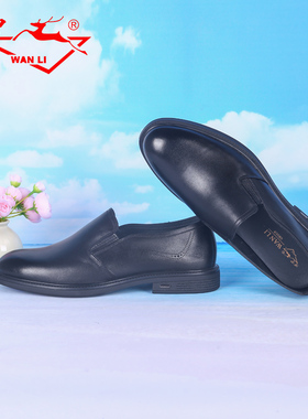 万里新款商务休闲鞋真皮圆头低帮鞋舒适一脚蹬男单鞋HBT1071