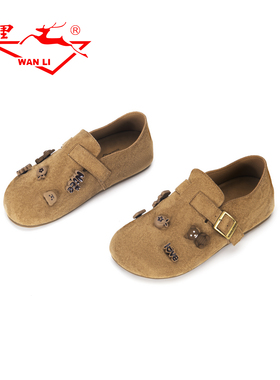 万里新款复古韩式可爱学院风软底勃肯鞋舒适平底女单鞋BGA2382