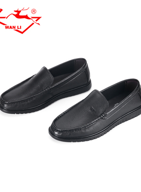 万里新款商务休闲鞋百搭圆头真皮鞋舒适一脚蹬男鞋BZT1185