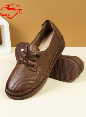 万里新款复古简约鞋舒适软底百搭圆头真皮单鞋女鞋SYT2635