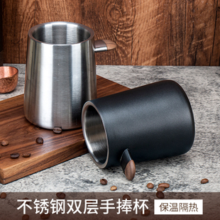 304不锈钢双层隔热咖啡杯带手柄手捧杯奶茶杯马克杯高颜值泡茶杯