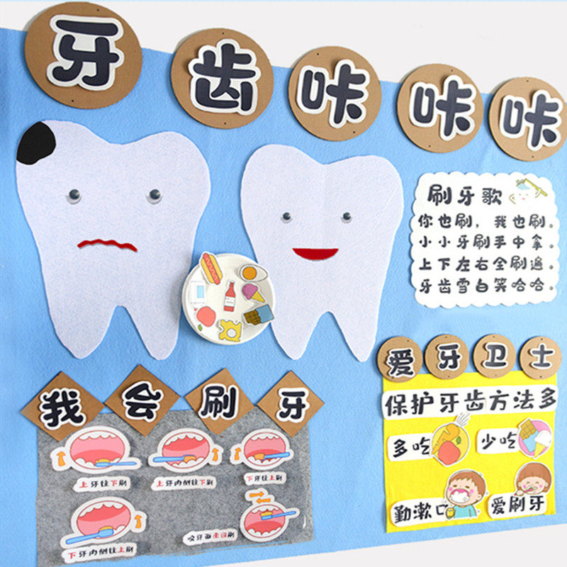 幼儿园小学儿童保护牙齿认知游戏区角墙面装饰环创材料幼师口袋