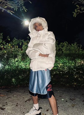 FCG自主FW24Puffee Jacket联名反光条纹可拆卸毛领羽绒服男女同款