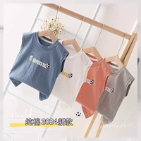 Хлопковая летняя майка для мальчиков, тонкая детская футболка без рукавов, в западном стиле