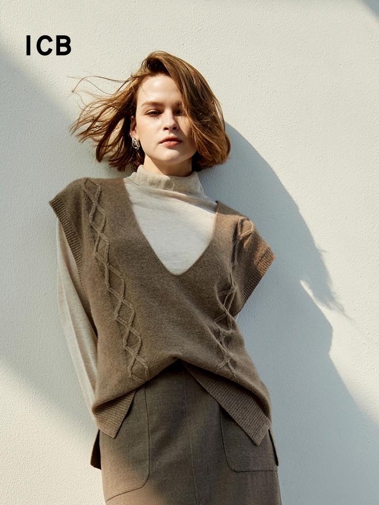 羊绒羊绒混针织毛衣背心商场同款