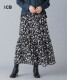 ICB日系春季 通勤宽松印花拼接中长A字半身裙松紧腰伞裙商场同款