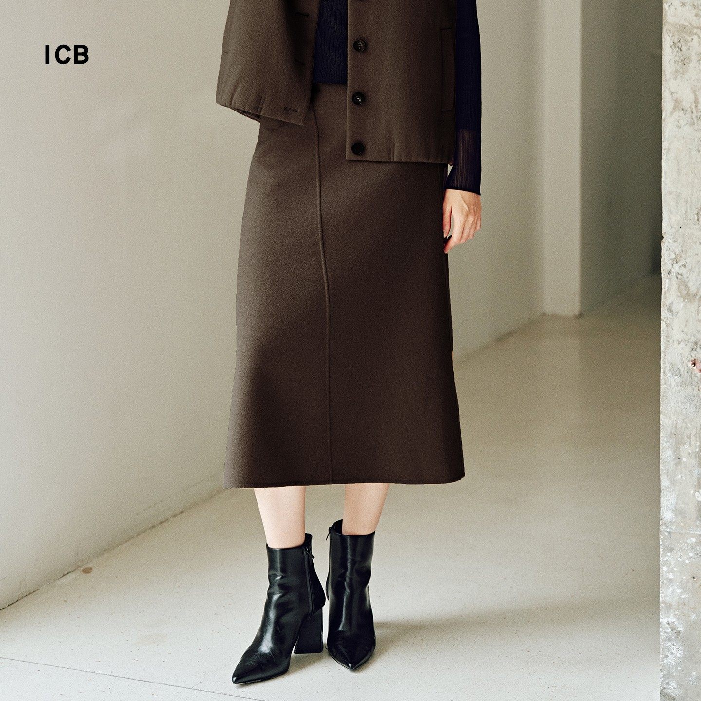 ICB日系秋季通勤宽松羊毛羊绒混纺过膝半身裙拼接中长裙商场同款,女装/女士精品,半身裙,淘宝优惠券,粉丝福利购,淘宝优惠卷