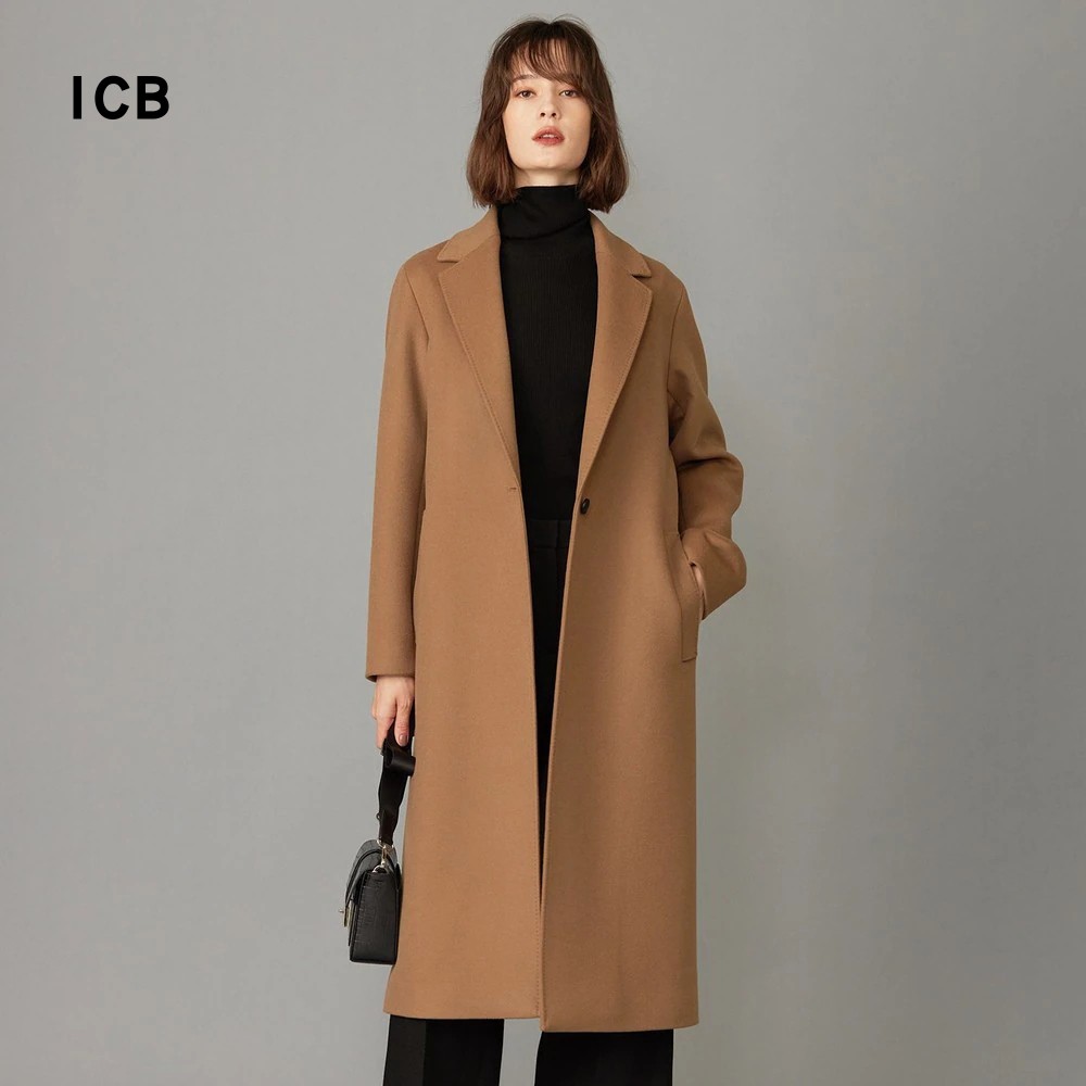 直筒版羊毛羊绒混纺大衣商场同款