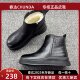 春达2025冬季 新款 羊毛加厚短靴女防滑厚底马丁靴真皮加绒保暖棉靴