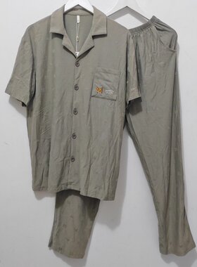男翻领短袖长裤睡衣套装家居服
