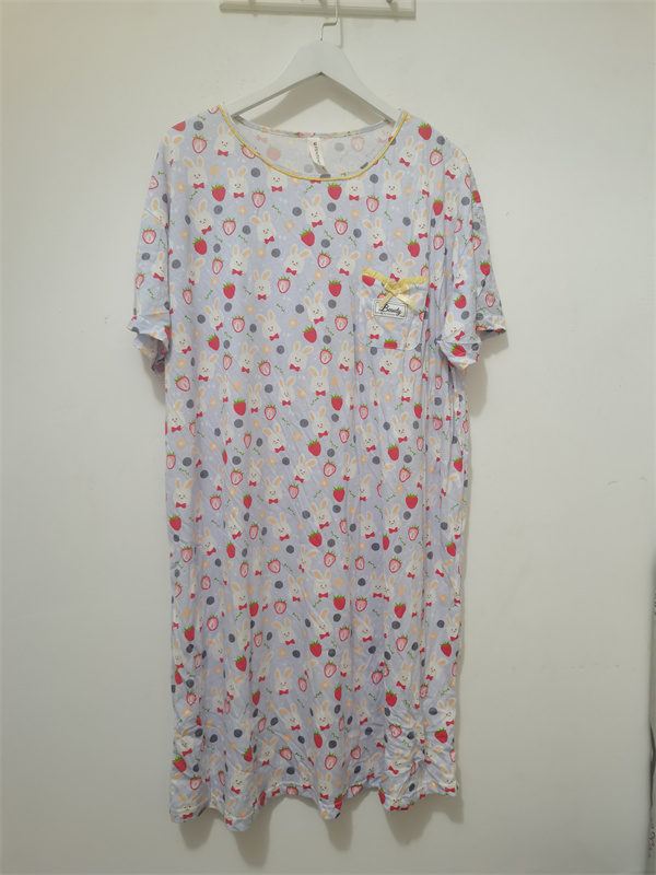 S-3XL码瑕疵清仓 芬滕睡衣 夏 女纯棉舒适中长款短袖睡裙家居服