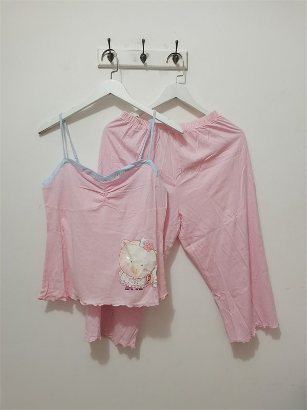 S-L码瑕疵清仓 女士睡衣 夏季 女清新可爱吊带七分裤家居服套装