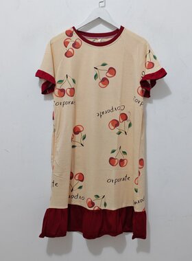 女圆领短袖可爱中长款睡裙家居服