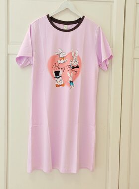 夏女圆领短袖中长款睡裙家居服