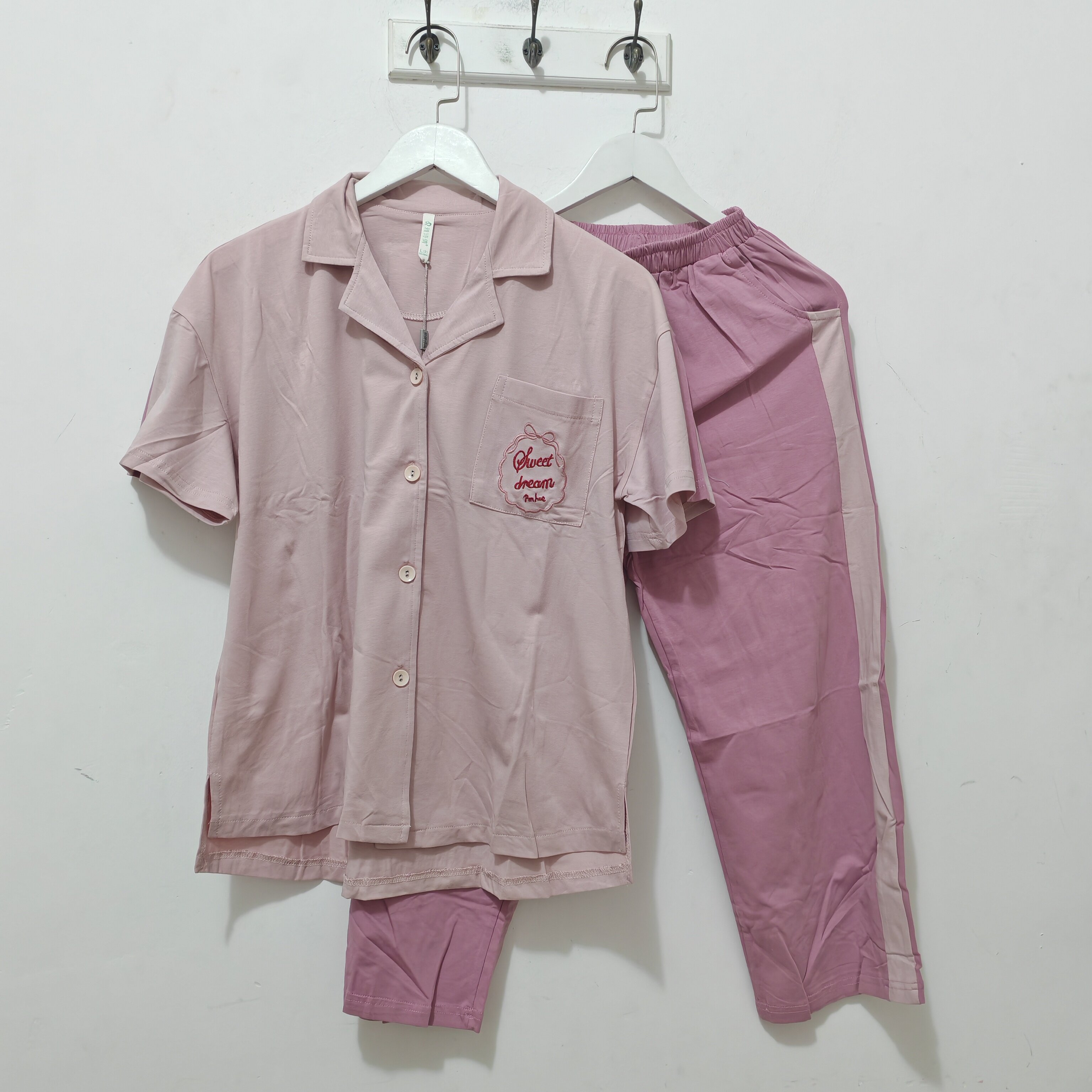 M-XL码 雅诗倩睡衣 夏季 女士 翻领七分裤短袖睡衣套装家居服