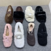 气质网红毛毛拖鞋 外穿秋冬一脚蹬加绒保暖棉鞋 豆豆单鞋 法式 勃肯鞋