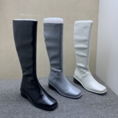 粗跟骑士靴女2025秋季 网红方头瘦瘦女靴子长靴不过膝高筒靴女 新款